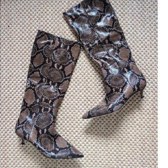 Veronica Beard Shoes - VERONICA BEARD Freda Espresso Snake Embossed Leather Pointed Toe Kitten Boots 6